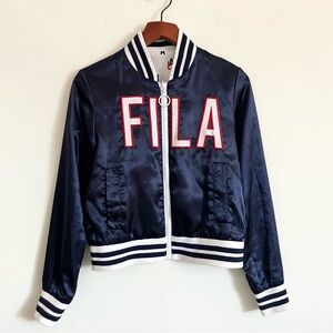 Fila Women's Lolita Reversible Logo Print Satin Bomber Jacket Size XS